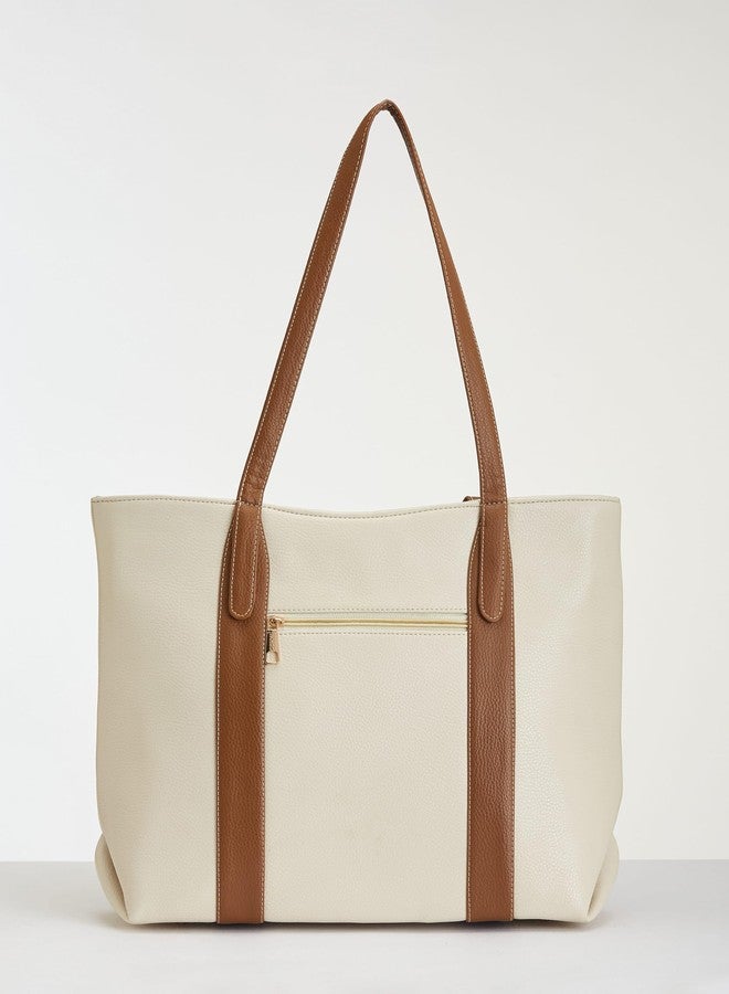 Fargo Capri Tote Bag for Women | Vegan Leather Handbag with Laptop Compartment, Smooth Zip & Premium Look | Stylish Office, College & Travel Tote | Made in India (Ivory) - Image 5